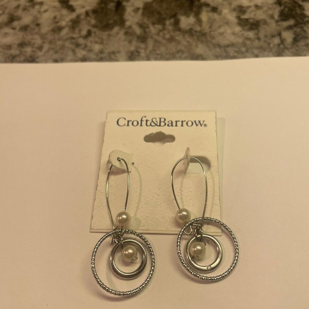 Croft Barrow Kohls Nwt Earrings Pierced Faux Pearl Dangle Silver Tone 10$